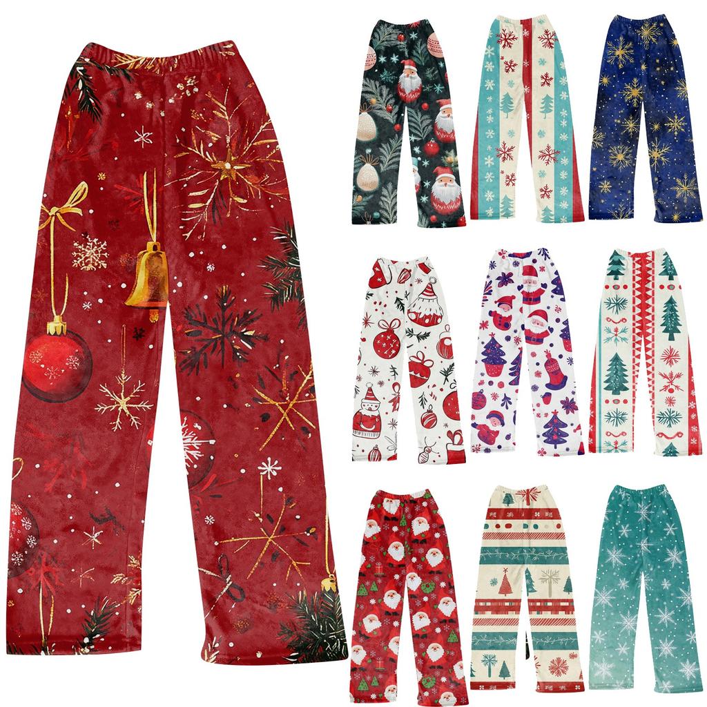 Women Autumn Winter Pants Full Length Long Trousers Christmas Printed Pants