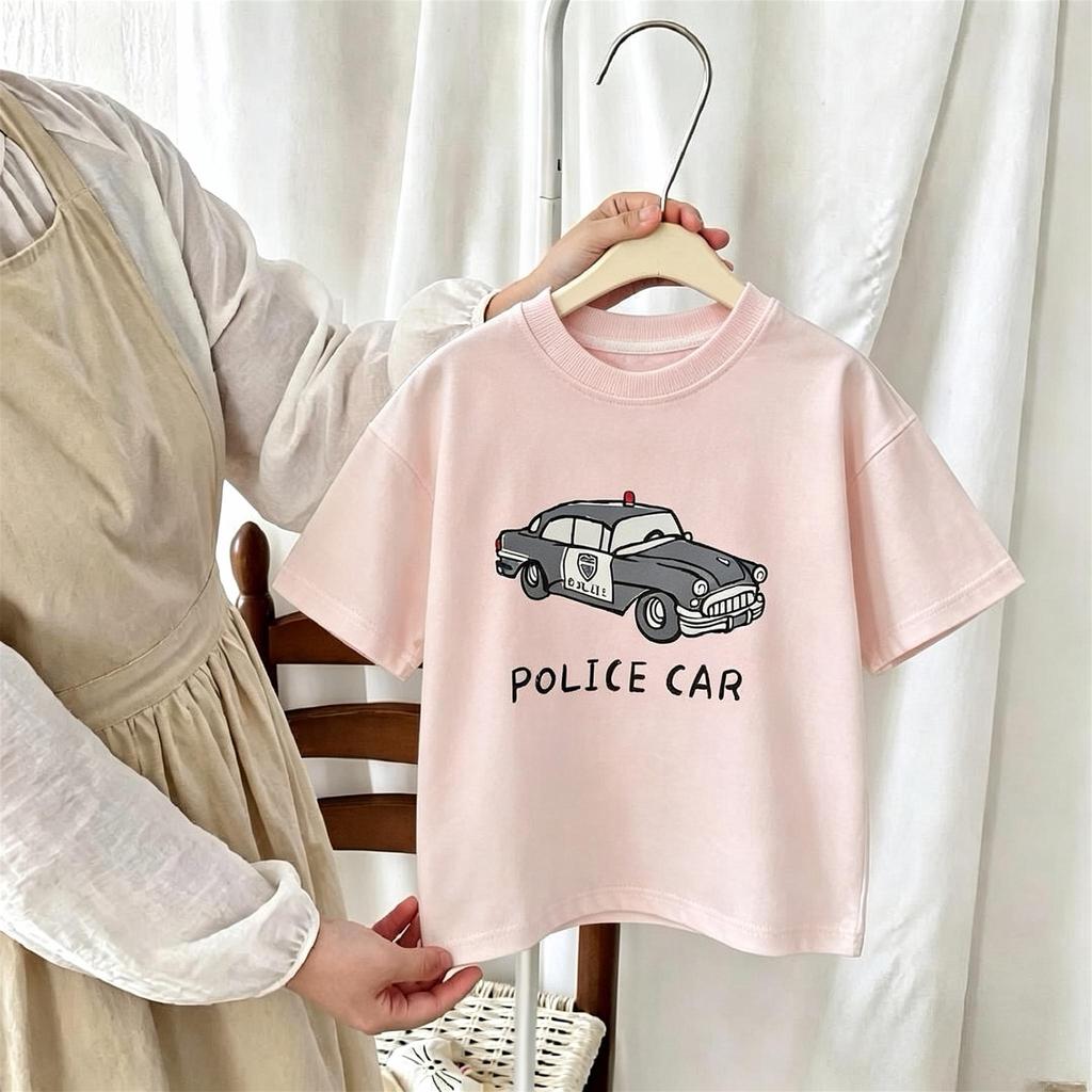 1-7 Year Old Children's Clothes Print Car Fashion Boys T-shirt Summer Thin Loose Casual Simple T Shirts Short-sleeved Tops