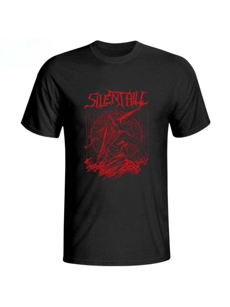 Футболка Silent Hill Треугольная Голова Классическая Хоррор Игра Silent Hill Киберспорт Модная Черная Печать Футболка