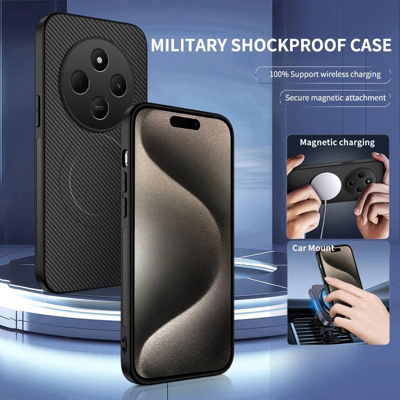 Carbon Fiber Wireless Charging Magnetic Cases For Poco M7 M6 4G M6 Plus 5G Lens Protection Silicone Soft Bumper Cover Phone Case