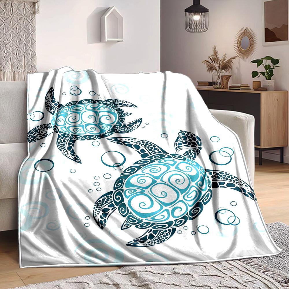 1Pc Oceanic Sea Turtle Art Blanket Soft And Comfortable Casual Warm Camping Travel Christmas Halloween Xmas Gift M928741