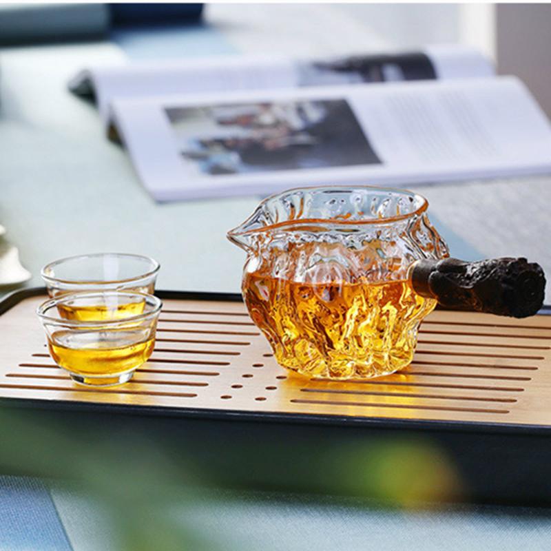Side Handle Glass Tea Pitcher Chinese Tea Ware Tea Divider Chahai Heat-Resisting Borosilicate Glass Tea Cup Coffee Milk Pot