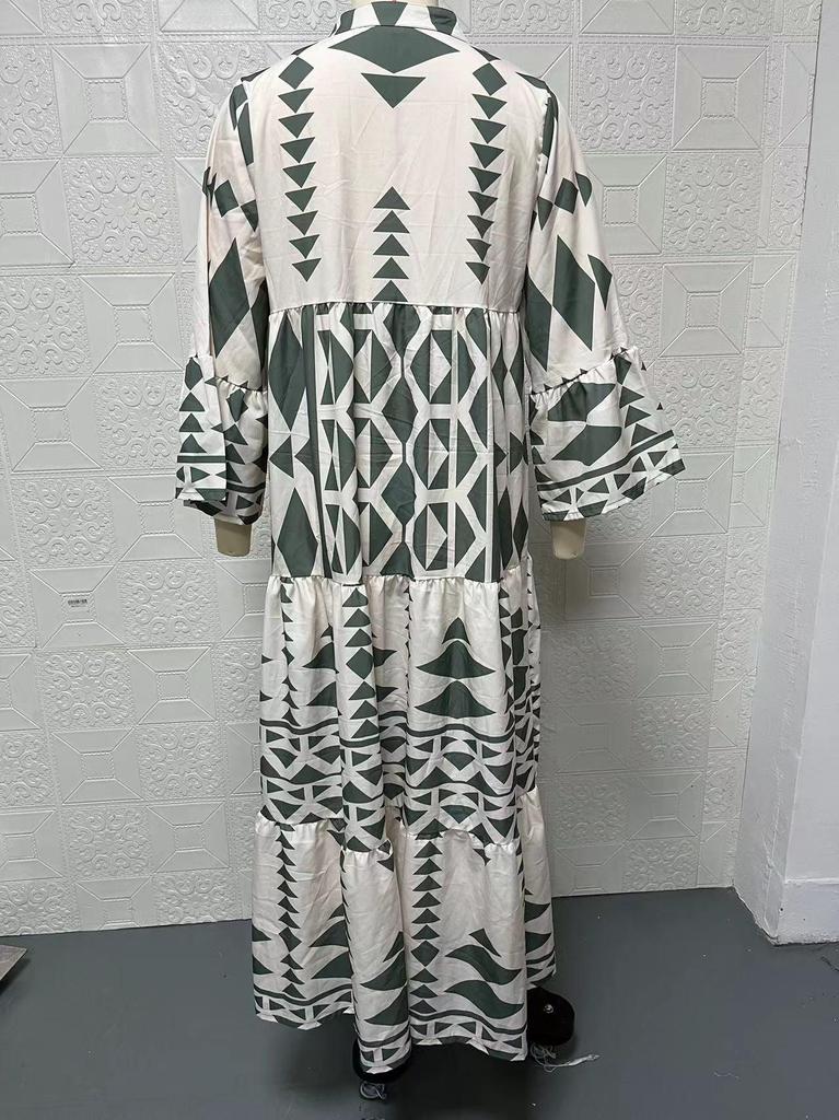 2026 Elegant European Plus Size Women's Printed Bohemian Shirt Dress
