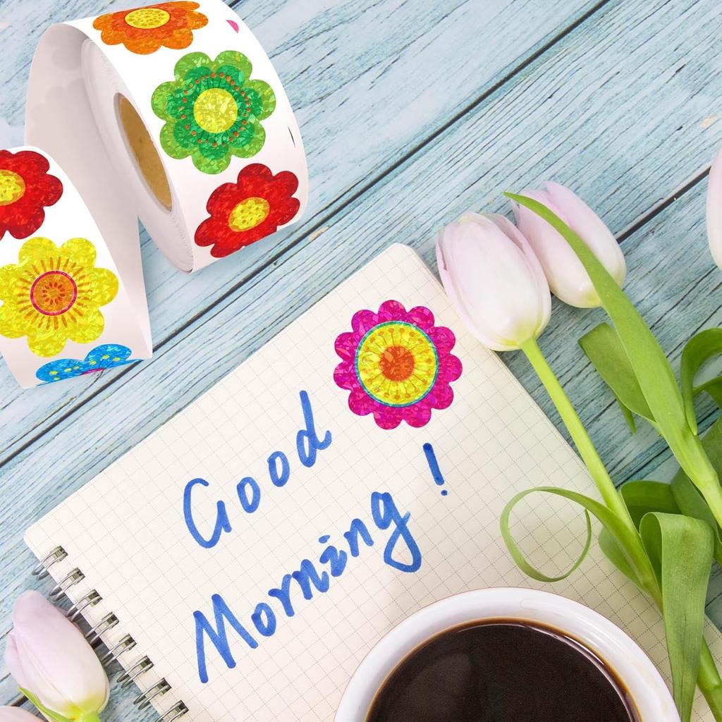 500 шт. Блестящая наклейка с цветочным узором, Рождественские подарки, Декоративная этикетка для поощрения, Канцелярские наклейки