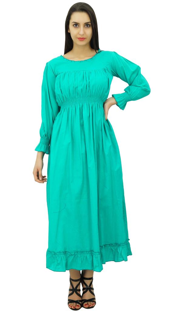 Bimba Women's Cotton Smocked Waist Long Casual Maxi Dress