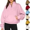 Women's Casual Fashion Long Sleeve Solid Color Zip Pocket Sweatshirt Top