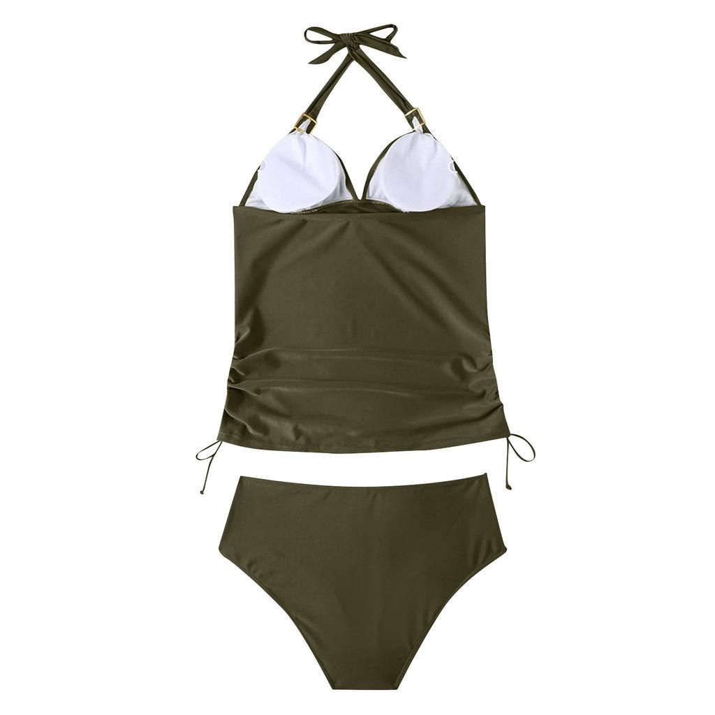 Women's Solid Color Panel Split Flat Angle Large Swimsuit Swimwear Bathing Suit