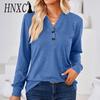 Women's Fashion Casual Autumn Winter Solid Color Print Long Sleeve V-Neck Blouses & Shirts