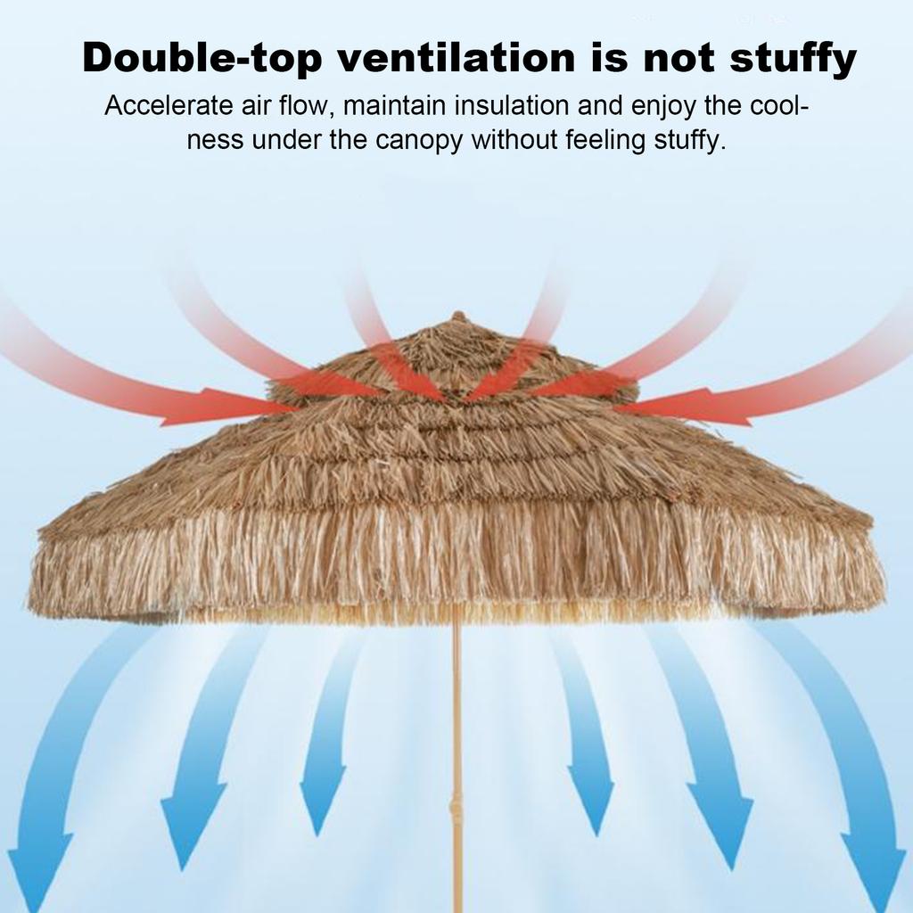 9ft Pool Patio Beach Umbrella with 8 Ribs Uv Protection Thatched Beach Umbrella for Market Terrace Restaurant