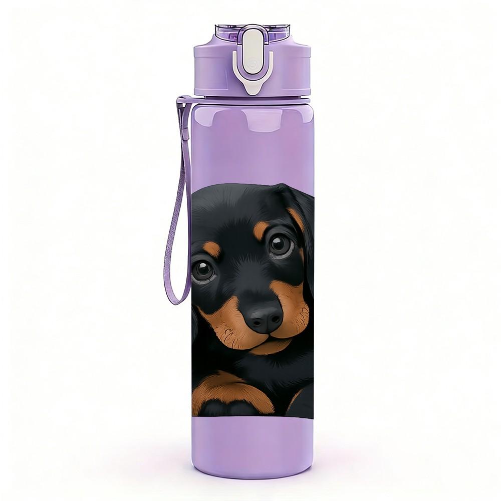 1PC Black Rottweiler Dog Head Print 750ml Color Plastic Sports Water Bottle Leakproof Flip Straw Lid Suitable for Sports Office Home Use