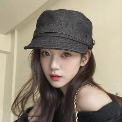 Spring And Summer Retro Button Flat Top Equestrian Hat Femininity Korean Face Peaked Cap Cowboy Newsboy Hat