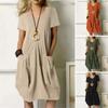 Women's Casual Short Sleeve Dress with Pockets, Available In Beige, Orange, Green, Black