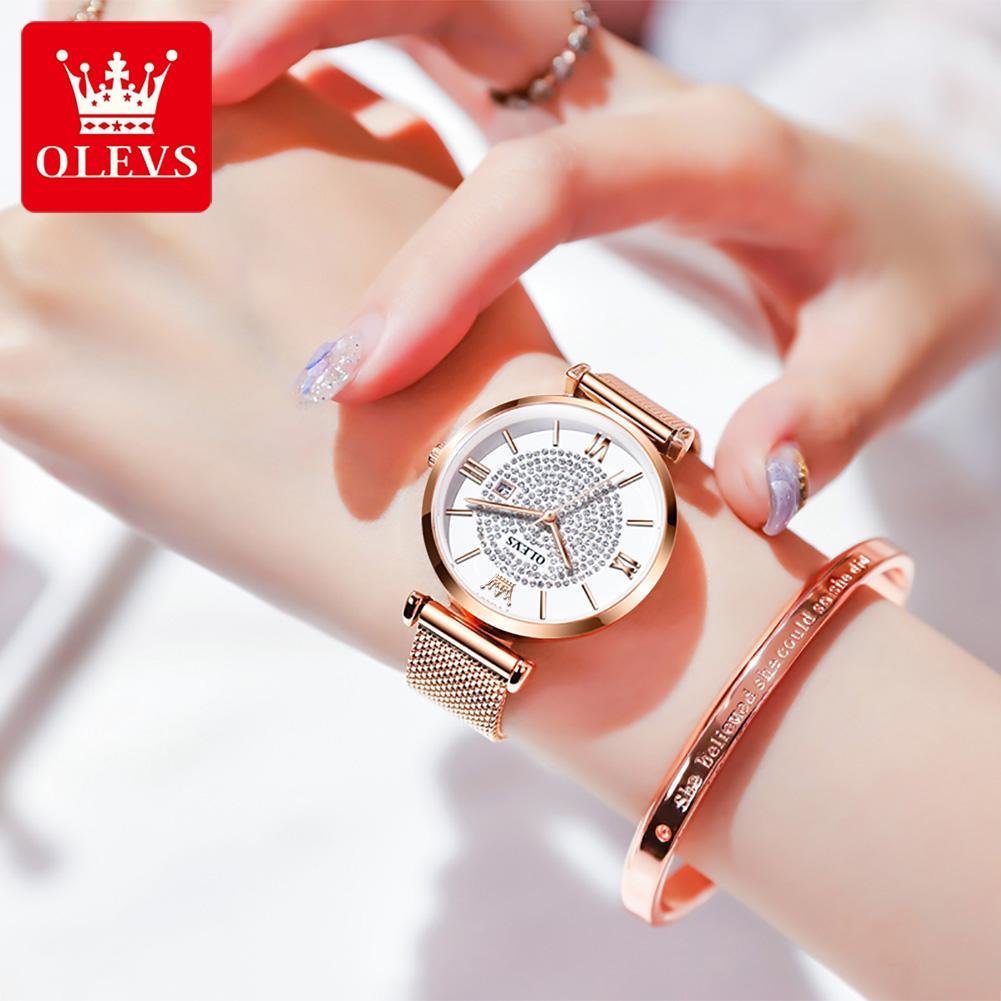 OLEVS 6892 Fashion Lady Dress Gift WristWatch Minimalist Casual Business Watch for Lady Stainless Steel Power Reserve Lady Clock