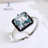 Natural Sky Blue Topaz Ring Square 8mm Real Gemstone Ring Simple Daily Design Women 925 Sterling Silver Fine Jewelry