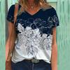 Floral Themed 3D Printed T-shirt V-neck 3D Printed Women's Short Sleeved T-shirt