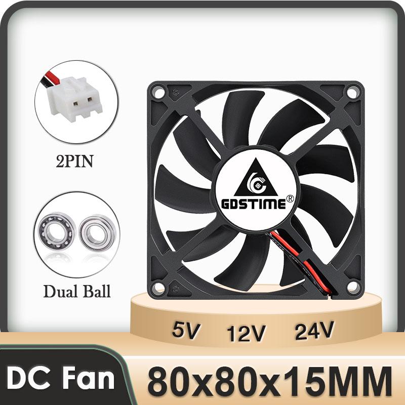 Gdstime 1 шт. DC 12V 24V 80мм x 15мм Двойной подшипник DC вентилятор охлаждения для корпуса ПК 80x80x15мм 8см 8015 Бесшумный радиатор Охладитель 2 контакта