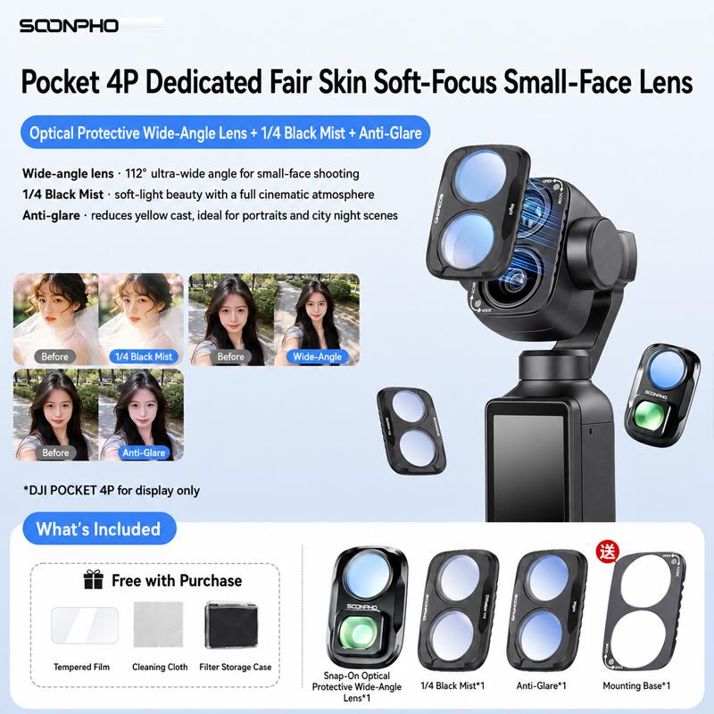 2-in-1 UV Filter Wide-Angle Lens for DJI Osmo Pocket 4P 0.72X Optical Glass 112 Ultra Wide Angel Lens Fliter Set Cam Accessorie