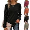 Fashion New Women's  Solid Color Casual Knit Pullover Puff  Long Sleeve T-Shirt Tops