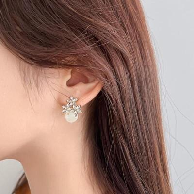 Женские Серьги из Серебра 925 Пробы с Цветами и Фианитами, с Жемчугом