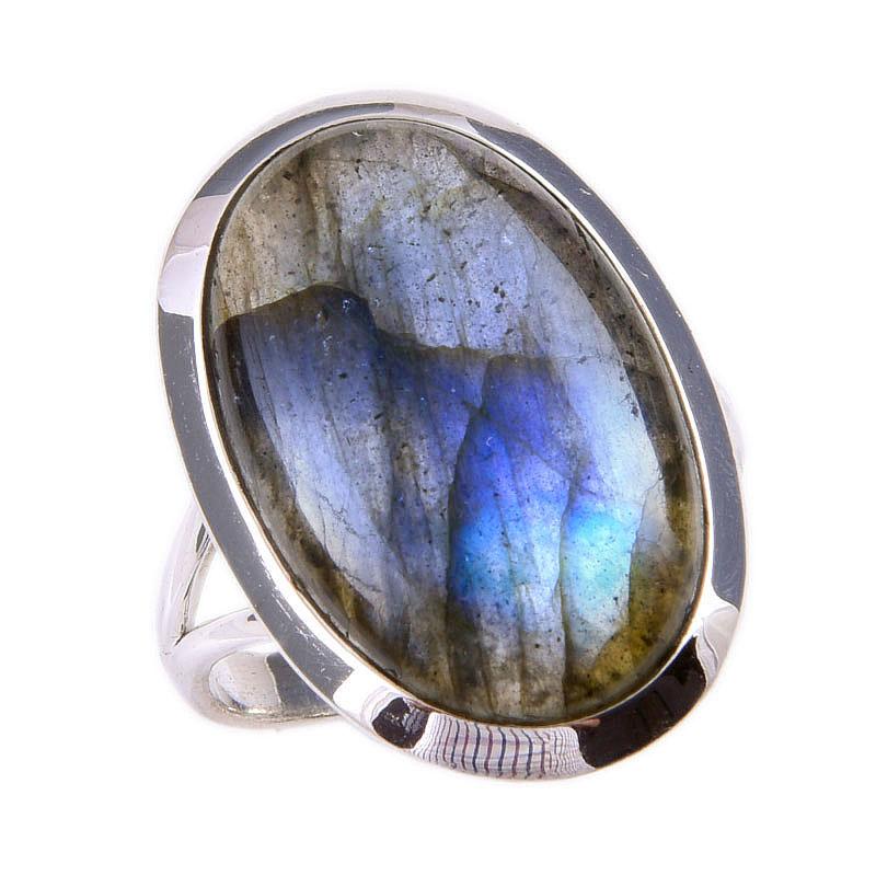 Natural Labradorite Gemstone Handmade 925 Solid Silver Jewelry Ring Size 9 Y5Y17