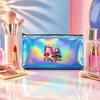 Pink Excavator and Hearts Print Laser Cosmetic Makeup Bag, Shiny Reflective Toiletry Pouch Organizer for Travel Daily Storage Gift for Her