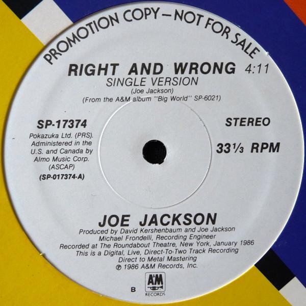 12inch Record JOE JACKSON - Right And Wrong SP17374 A&M Records 1986 US Rock Used