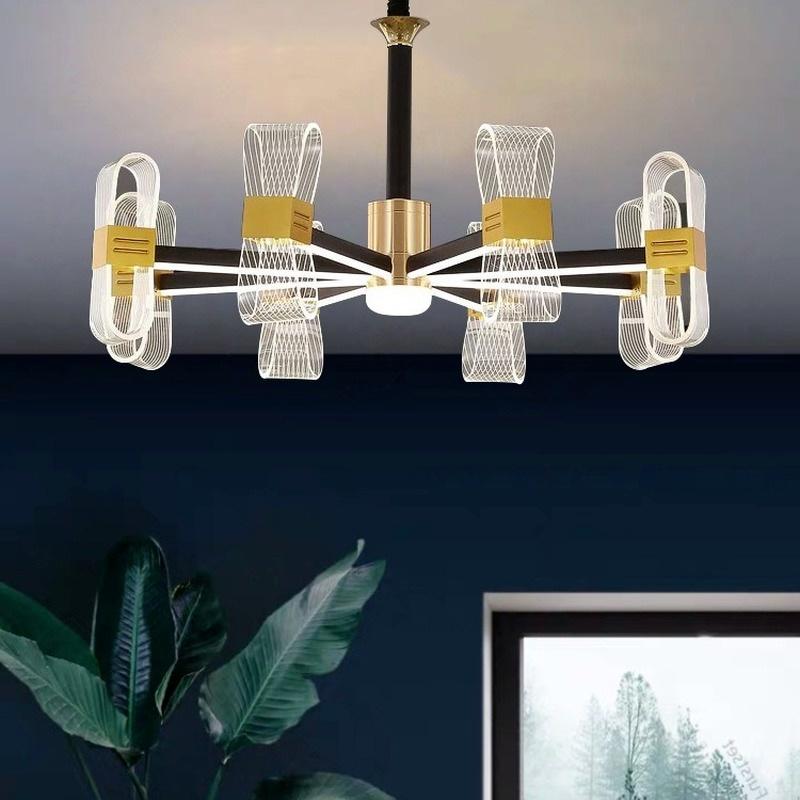 Modern Wrought Iron Acrylic Living Room Chandelier Nordic Home Dining Bedroom Lamps