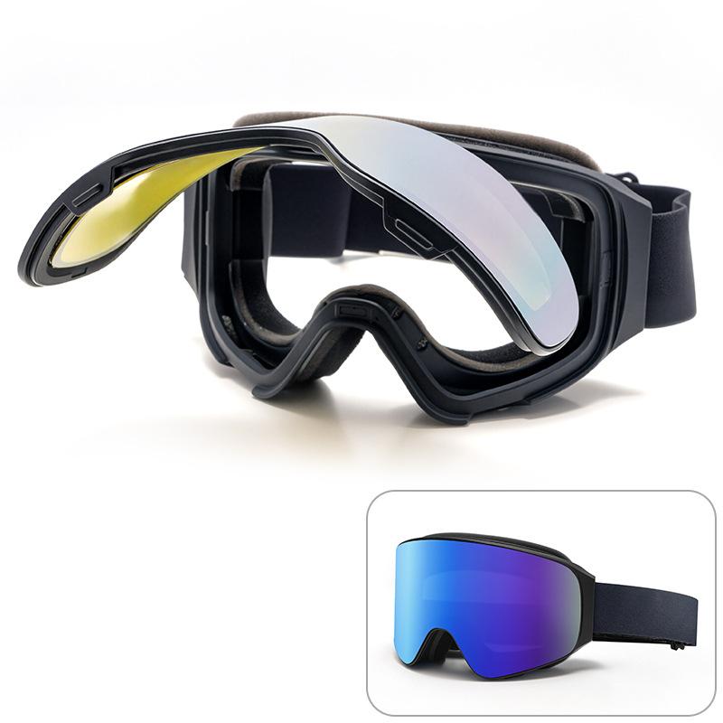 European and American magnetic flip-top ski goggles, double-layer anti-fog outdoor cylindrical large-view ski protective eyewear equipment