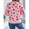 GMXIA Autumn and Winter Casual Color-blocking Heart-shaped Lantern Sleeve Pullover Sweater for Valentine's Day Women's Wear