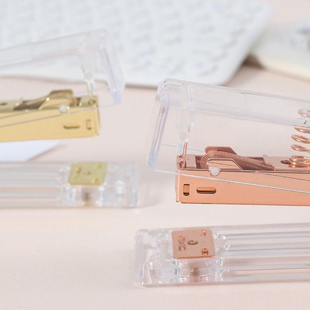 Manual Paper Stapler Rose Gold Book Binding Machines Transparent Stapler  School Office Supplies