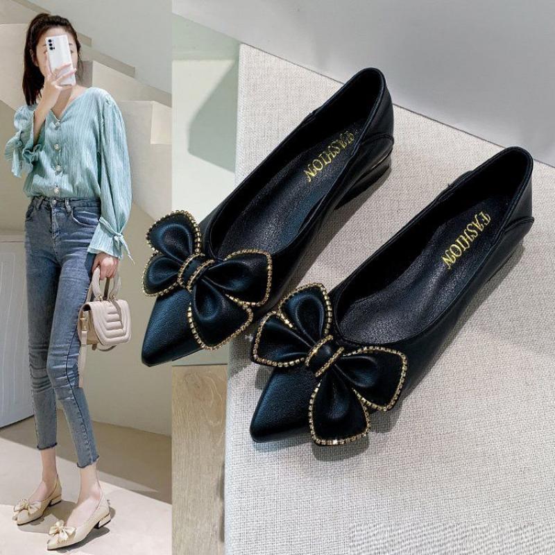 Shoes for Woman 2026 Office Women's Summer Footwear with Bow Low Heel Elegant Pointed Toe Black Casual E on Offer Shoe Y2k Sale