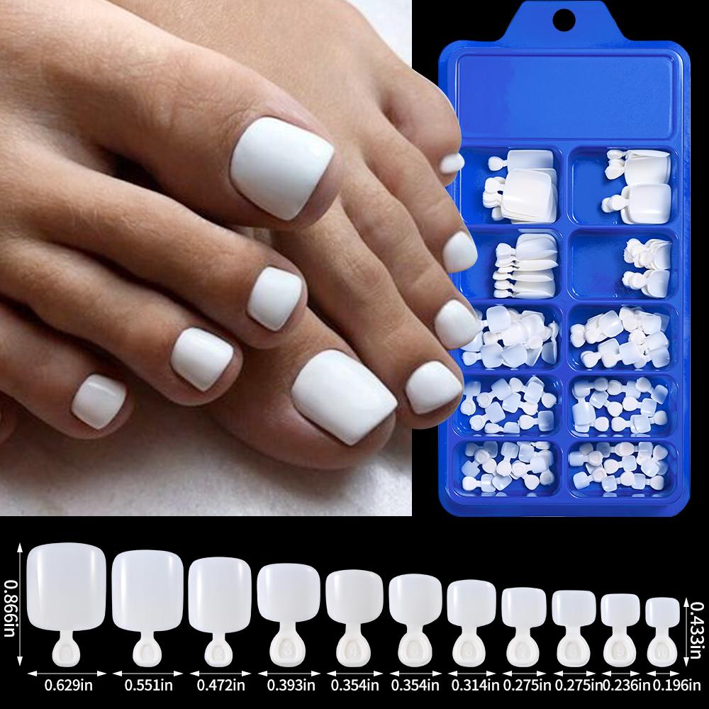 100pcs Clear False Toes Nails French Square Nature White Full Cover Fake Toe Nails Feet Nail Tips Artificial Press On Toenails