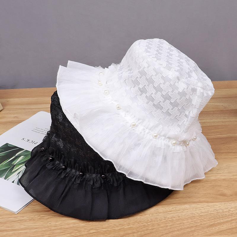 ins wind, summer girl foreign style sweet lace wide brim sunscreen breathable mesh concave sun hat