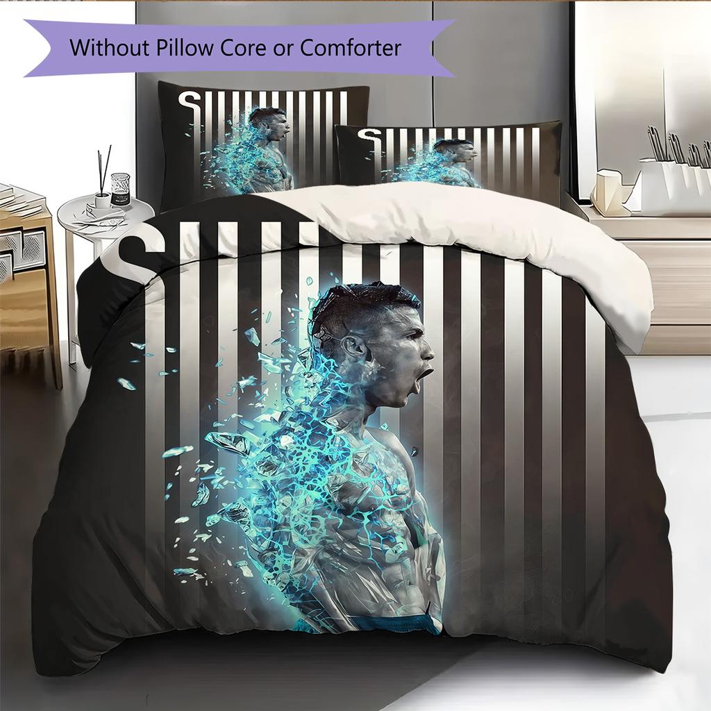 Cristiano Ronaldo Pattern Bedding Quilt Set Home Decoration Gift (1 * duvet cover + 2 * pillowcase without core)