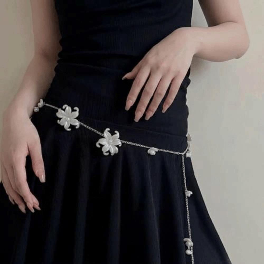 Y2K Flower Waist Chain Multi-layer Bohemian Body Chain Elegant Metal Belly Chain  Jeans Decoration