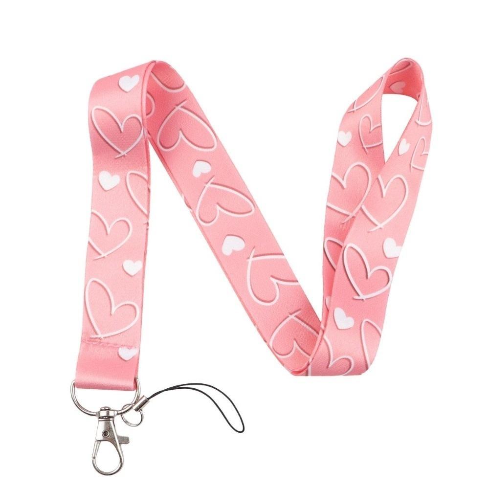 Pink Key Lanyards Heart Neck Strap Keyring Accessories Heart Credential Holder Gifts