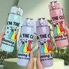 1 шт. Крутая Бутылка с Графикой 'Cleaning Lady', 750 мл, Цветная Пластиковая Спортивная Бутылка для Воды, Герметичная Крышка с Откидной Соломкой, Подходит для Спорта, Офиса, Домашнего Использования