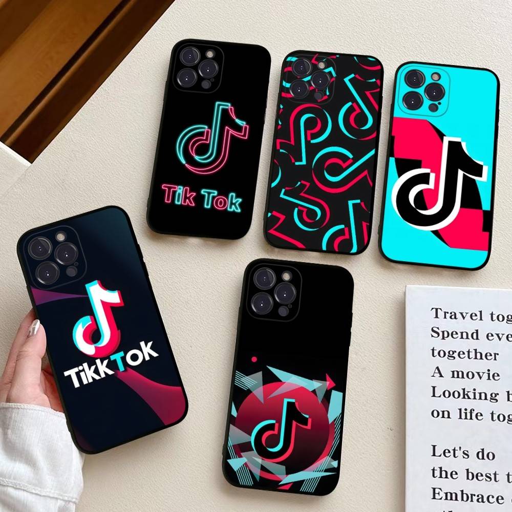 T-TikTok-K Для iPhone 17 16 15 11 13 14 Pro Max Plus 12 Mini Черный Чехол-Оболочка Чехол для Телефона