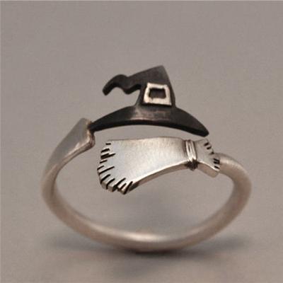 Милое Хэллоуинское кольцо с метлой и метлой на палец, двухцветные открытые кольца для вечерние, косплей, реквизит, ювелирные изделия