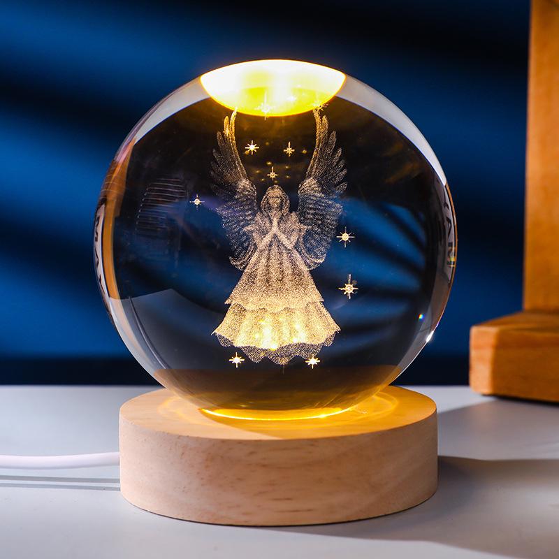 3D Кристальный Шар Ночник на Деревянной Подставке - Художественное Украшение и Креативный Подарок для Пар и Одноклассников