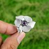 Sterling Silver February Round Natural African Amethyst Flower Boho Promise Ring