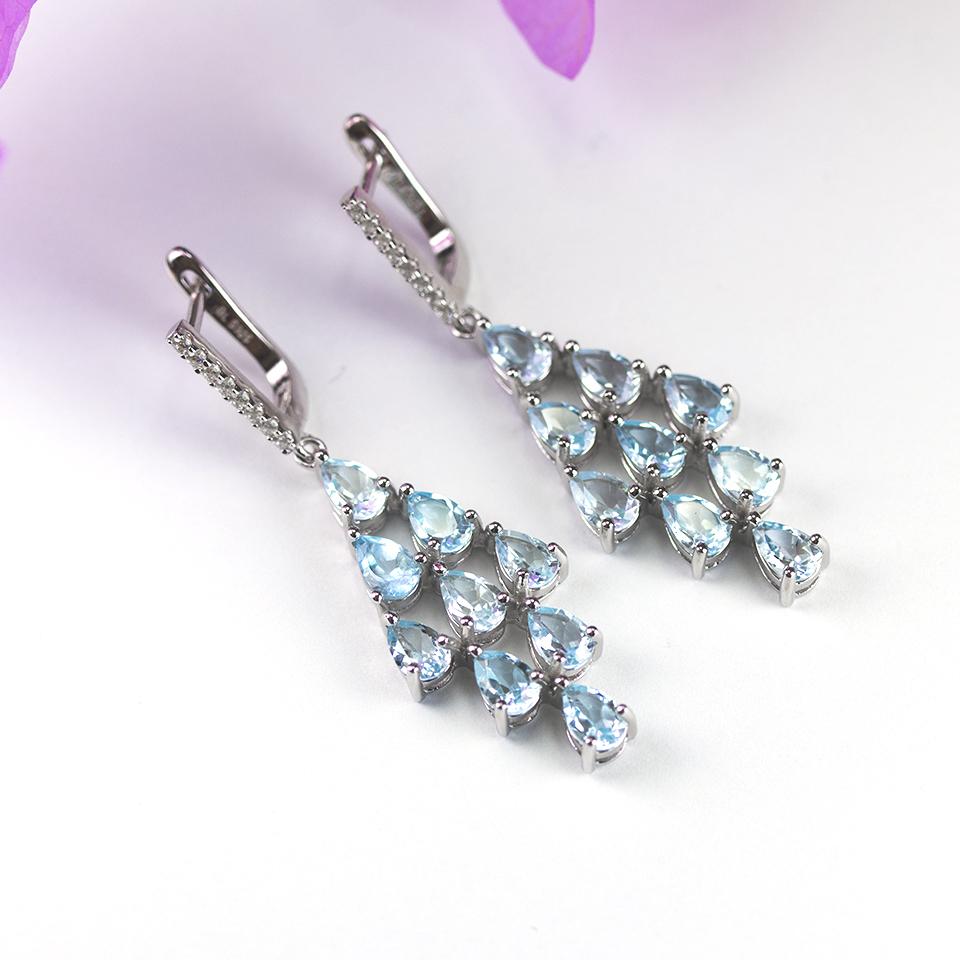 100% Natural Sky Blue Topaz Dangle Earrings 925 Sterling Silver 9.0ct Gemstone Fine Jewelry for Women Wife Gift Elegant