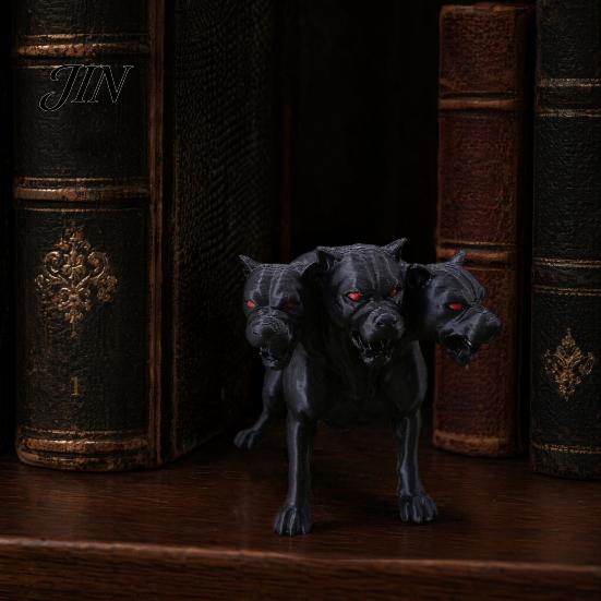 Wear-resistant Dog Figurine 3D Printed Three-Headed Figurine, 3 Heads Black Sculpture, Mythical Animal Ornament Horror for Home Office Bookshelf