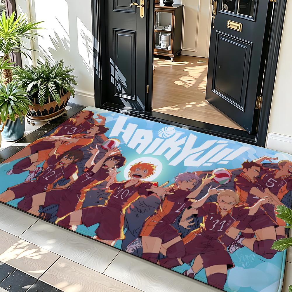 anime H-Haikyuu!! Floor Mat Soft Flannel Floor Mat Suitable for Entryways, Living Rooms, Bedrooms, and Bathrooms