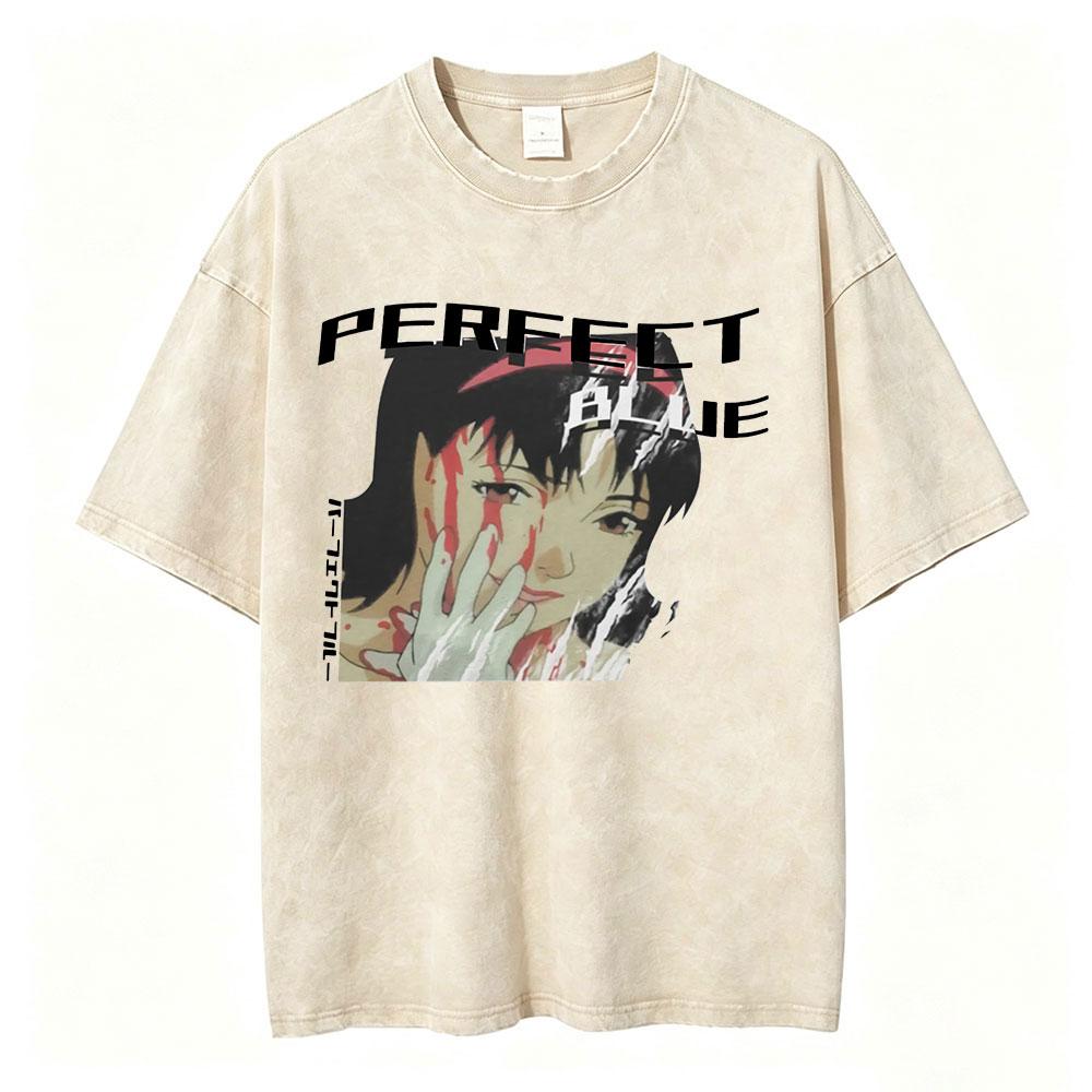 Anime Perfect Blue Mima Kirigoe Vintage Washed TShirt Men Women Clothing Fashion Aesthetic Short Sleeve Oversized T Shirts Tops