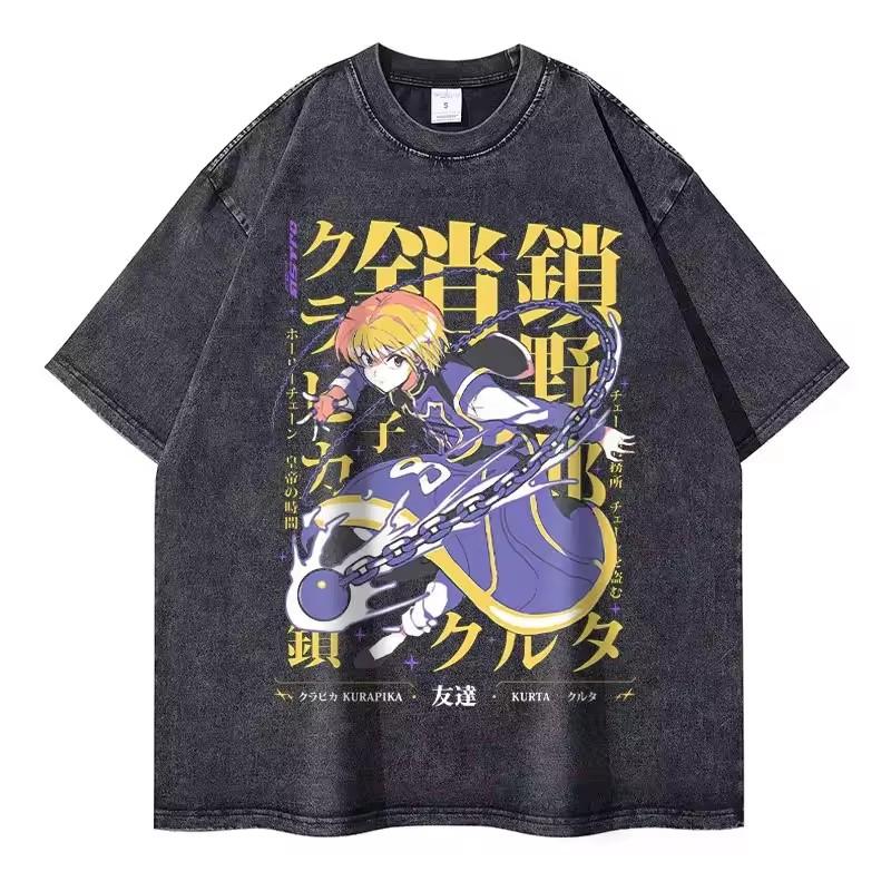 Anime Hunter x Hunter Kurapika Print Tshirt Men Women Clothing Cotton Short Sleeve Tees Harajuku Washed Oversized TShirt