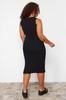 Women's Style Plus Size Dress Black Embroidery Detailed Midi Knitted Dress