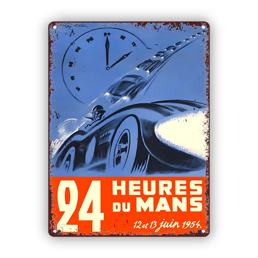 Vintage 1954 Le Mans 24Hour Race Metal Sign Retro Wall Art for Kitchen Bar Time and Limits Theme Rustic Iron Decor