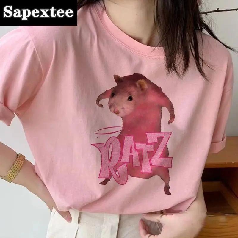 Женская футболка Kawaii Ratz Mouse Tree с принтом Harajuku, летние футболки унисекс, повседневная футболка с круглым вырезом и короткими рукавами, женская футболка, Прямая поставка