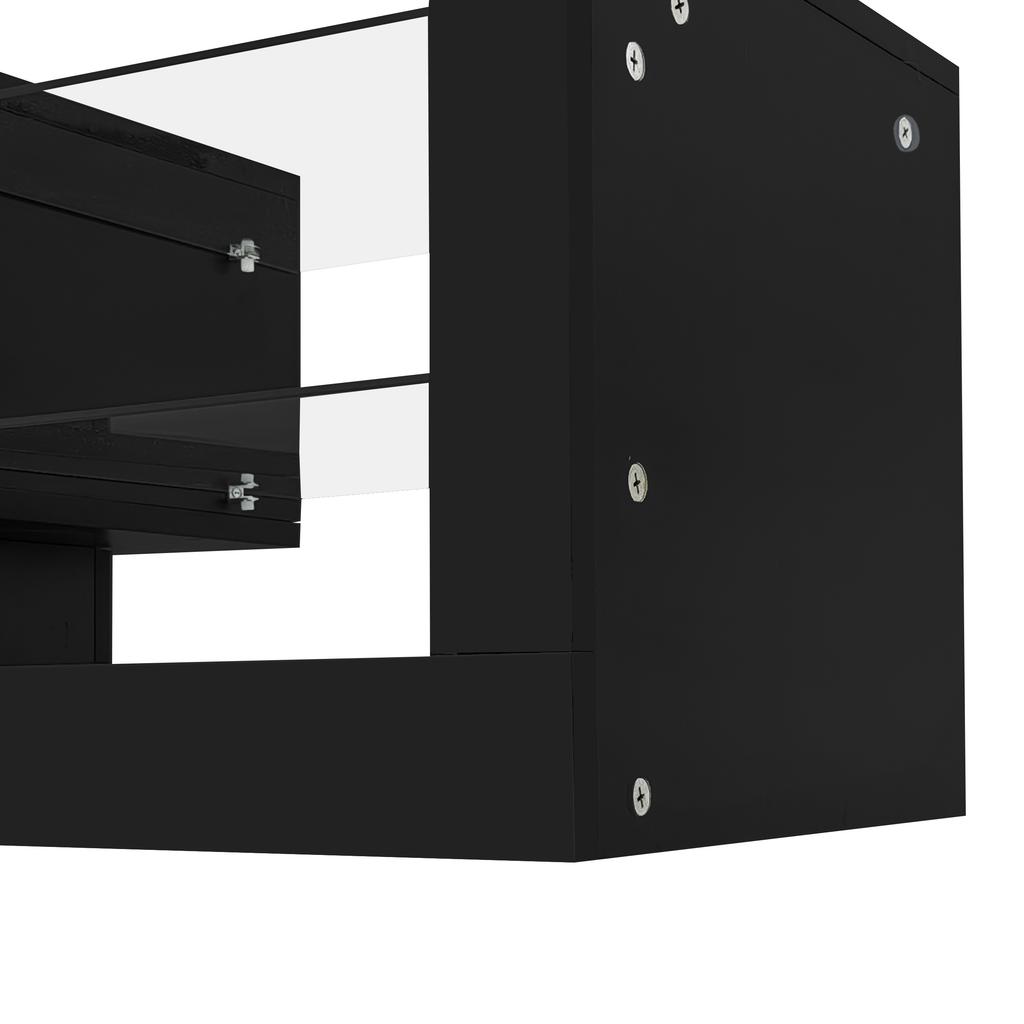 TV Wall Cabinet Set, Black TV Cabinet + Black Coffee Table, Black High-Gloss Wall Cabinet, Living Room Set, High-Gloss Set with LED Lights